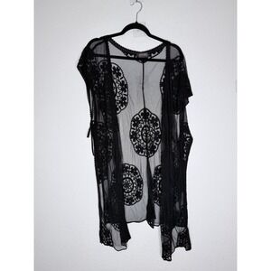 Shyanne Sheer Lace Kimono  Duster Black Floral Western Boho Festival